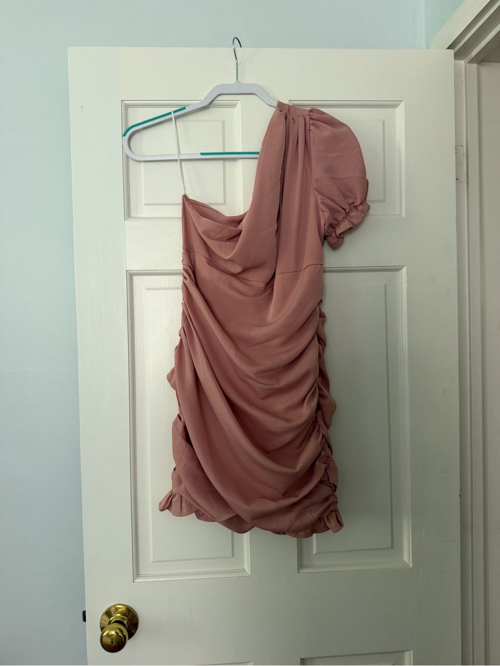 Hello Molly One-Shoulder Draped Rose Dress